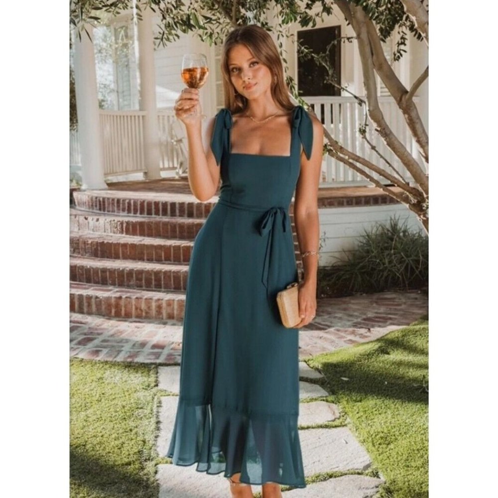 🆕️ Show Me Your Mumu Women's Claire Midi Dress Emerald Chiffon Size Small $188